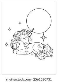 Magical Unicorn Coloring Page for Kids. Printable Black and White Activity Sheet with a Cute Unicorn Cartoon Character. Fun Kindergarten Art for Creativity and Learning
