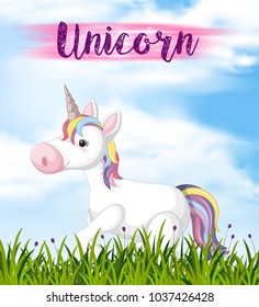 Magical unicorn in grass field