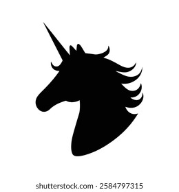 Magical unicorn head icon. Black Magical unicorn head silhouette icon on white background. Vector illustration