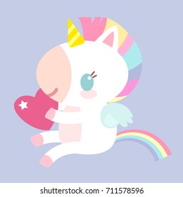 A magical unicorn with heart. Children's character. Fabulous pony.