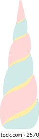 Magical unicorn horn spiraling upwards, featuring pastel pink and blue hues with delicate yellow stripes, creating a whimsical and enchanting design