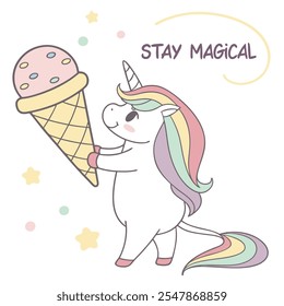 Magical Unicorn with Ice Cream vector flat design