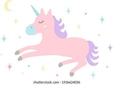 Magical unicorn illustration. fairy pony. Vector Illustration. Perfect for baby and kids design,,nursery decoration,poster,cards.