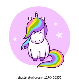 Magical unicorn with rainbow mane. Vector cartoon character illustration.