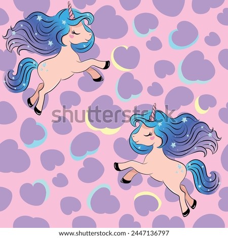 Magical unicorn seamless pattern design. Children artwork for wallpapers, fabric prints, t shirt graphics.