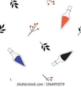 Magical vector patterns. Potion and Herbs Seamless Pattern