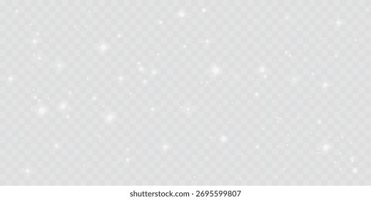 Vetor mágico cintilante com brilho delicado, facadas prateadas e poeira brilhante em um fundo transparente. Elegante bokeh textura com luzes piscando sonhadoras e brilho vibrante para efeitos festivos.