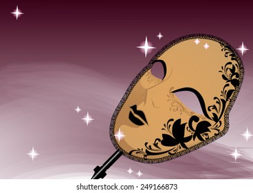 Magical Venetian mask on violet dark sparkling background vector illustration