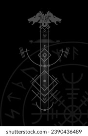 Magical Viking symbols - Runic circle with wolf's head