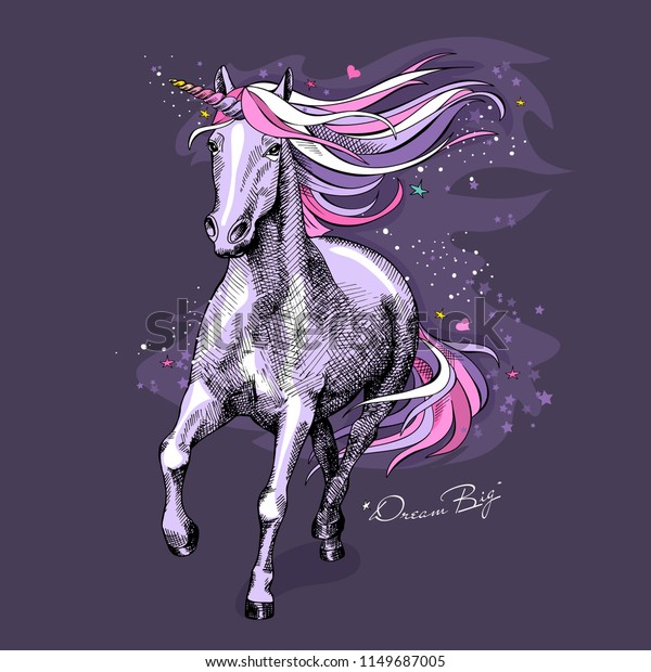 Licorne Magique Violet Avec Une Criniere Image Vectorielle De Stock Libre De Droits