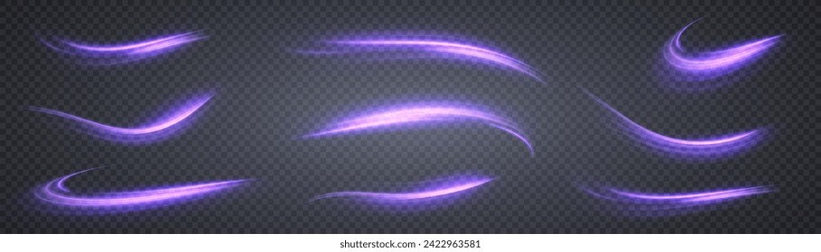 A magical vortex of purple light movement. Neon glow trail effect for a spell in a fantasy game.