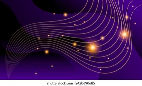 Magical wallpaper in purple fiery tones. Flashes of energy, lights, intertwining wavy lines against a background of overlapping abstract shapes and mixing of colors. Vector.