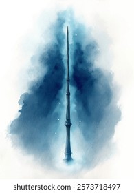 Magical wand illustration, watercolor style, mystical background, fantasy theme, artistic design, enchanting visuals.