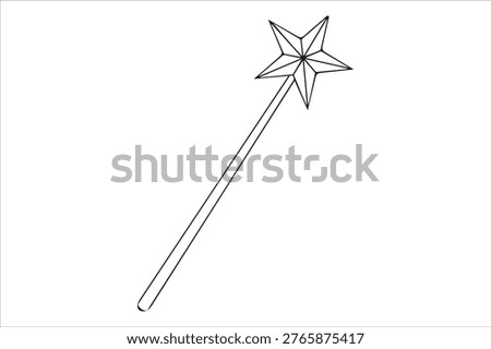 A magical wand with a star-shaped tip. Enchanted star wand vector icon