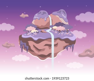 Magical waterfall in the pink sky