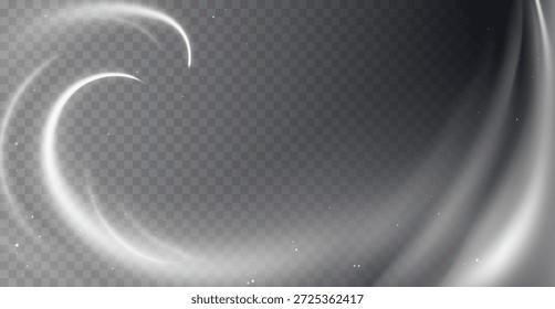 Fondo mágico de invierno con remolinos de viento, Elementos de escarcha brillantes y un vórtice blanco transparente que crea una atmósfera hipnotizante de la estación fría con polvo helado brillante, Ilustración vectorial