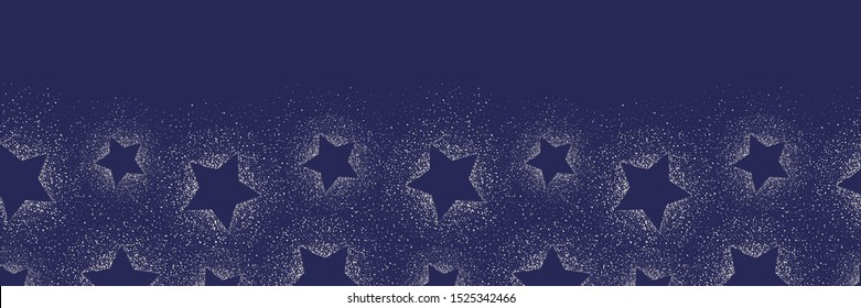 Magical Winter Holidays Stardust and Stars on Dark Blue Background Horizontal Bottom Vector Seamless Border. Modern Elegant Christmas and New Year Border