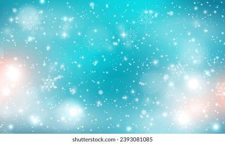 Magischer Winterschneehintergrund mit Schneefall und Schneeflocken. Schöner Hintergrund regnender Schneeflocken auf einem klaren Himmel. Weihnachten und Frohe Neujahrskarte. Schneeflocken mit Schneeflocken. Vektor EPS10.