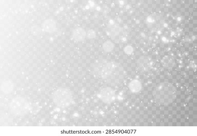 Magical winter snowfall backdrop featuring sparkling, gentle snow flurry with bokeh lights, and glowing particles for holiday celebrations.