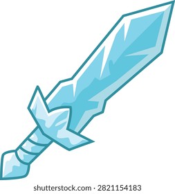 Magical winter sword crafted from glowing blue ice crystals with sharp edges. Professional vector illustration for fantasy rpg games and chilly elemental character themes.