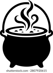 Magical witch cauldron with bubbling steam black silhouette vector illustration for Halloween design