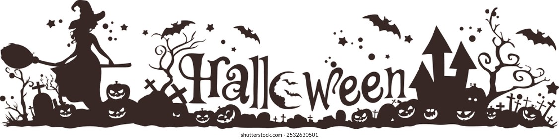 Magical witch and her broomstick in Halloween for decoration, party background, illustration.