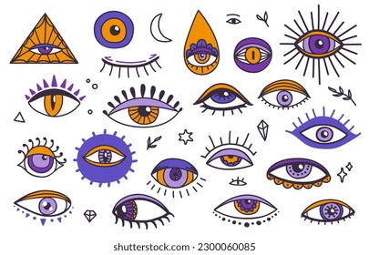 Magical witchcraft eyes. Mystic or esoteric abstract eyeball luck charm, witchcraft and magic sight talisman or boho providence and fortune vector symbol. Spiritual and mystical vision seeing tattoo