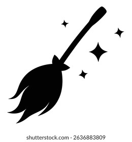 Magical witchs broomstick cleaning sparkle icon.