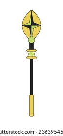 Magical wizard staff flat line color isolated vector object. Walking mysterious cane. Editable clip art image on white background. Simple outline cartoon spot illustration for web design