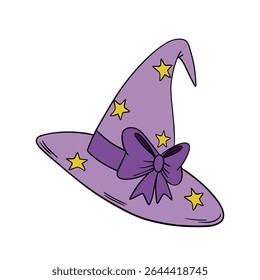 Magical wizard witch hat. Halloween festival celebration masquerade icon element collection in purple color. Outline art decoration