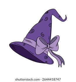 Magical wizard witch hat. Halloween festival celebration masquerade icon element collection in purple color. Outline art decoration
