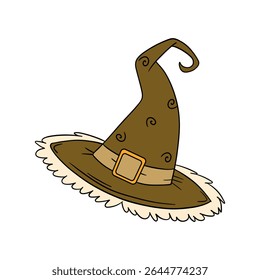Magical wizard witch hat. Halloween festival celebration masquerade icon element collection in brown color. Outline art decoration
