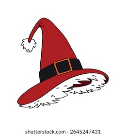 Magical wizard witch hat. Halloween festival celebration masquerade icon element collection in red color. Outline art decoration