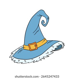 Magical wizard witch hat. Halloween festival celebration masquerade icon element collection in blue color. Outline art decoration