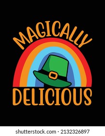 Magically Delicious St Patrick's T-shirt, Rainbow Color Vector Graphic Design Template