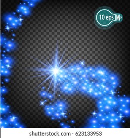 Magically flying a Christmas star is a realistic light effect. Isolated stream of stars light.. Transparent template of the impetuous car for the design of Xmas Holiday greeting cards Happy New Year