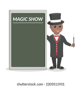 magician african with black board information design character on white background