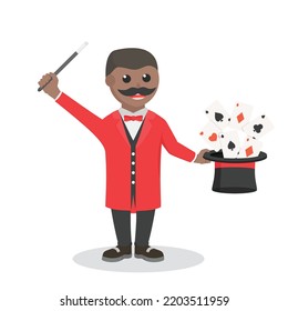 magician african with card coming out from his hat design character on white background