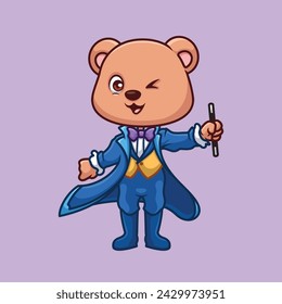 Magician Bear Cute Cartoon Character Illustration