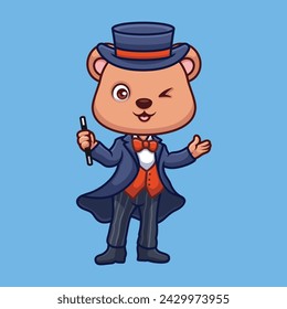Magician Bear Cute Cartoon Character Illustration