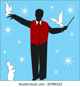 magician  with birds and rabbit
