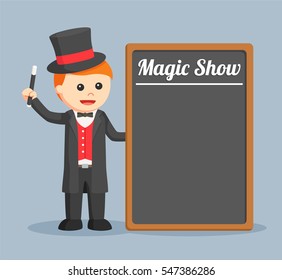 magician with black board