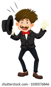 Magician in black tuxedo illustration