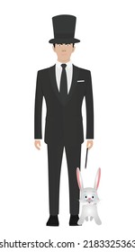 Magician in black tuxedo and rabbit. vector
