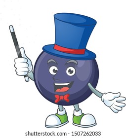 Magician blackcurrant cartoon mascot on white background