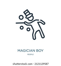 magician boy thin line icon. boy, magic linear icons from people concept isolated outline sign. Vector illustration symbol element for web design and apps.