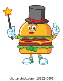 magician burger cartoon character mascot design vector
