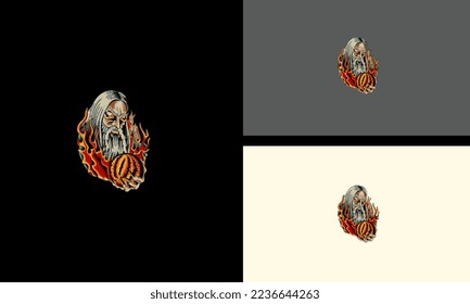a magician with a burning fire in his hands vector mascot design