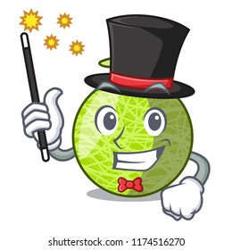 Magician cartoon ripe melon fruit in the kitchen