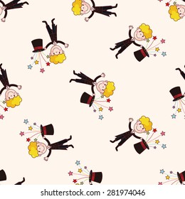 magician , cartoon seamless pattern background
